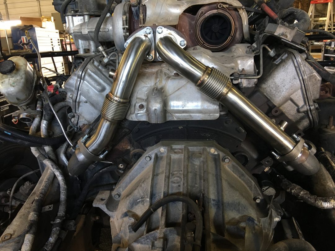BD manifolds with upgraded up pipes for 6.4 - AB&T Diesel Repair
